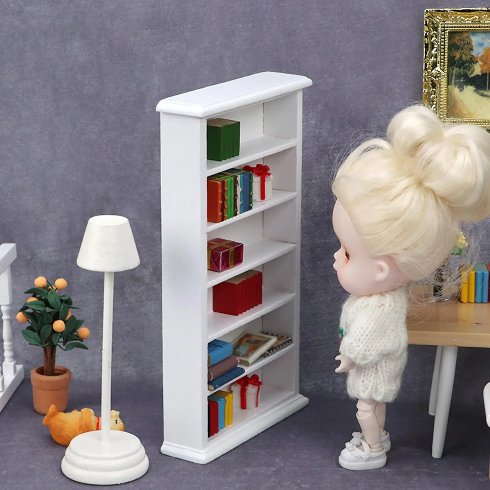 1/12 Dollhouse Miniature Bookcase 6-Tier Miniature Bookcase 