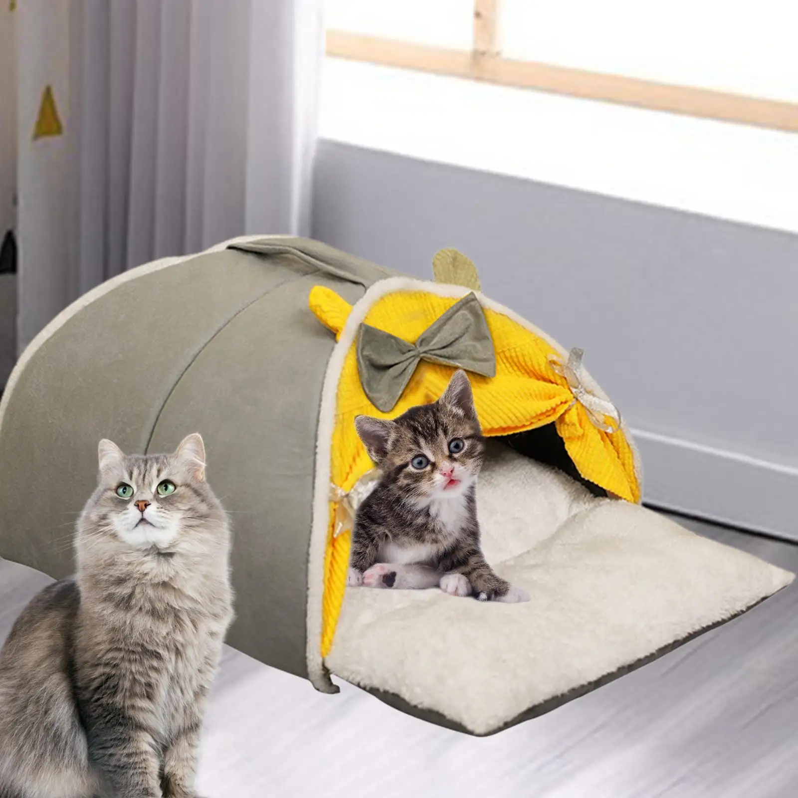 cave Bed Sleeping Bed Kennel Washable Nonslip Bottom Cat House for Kitty