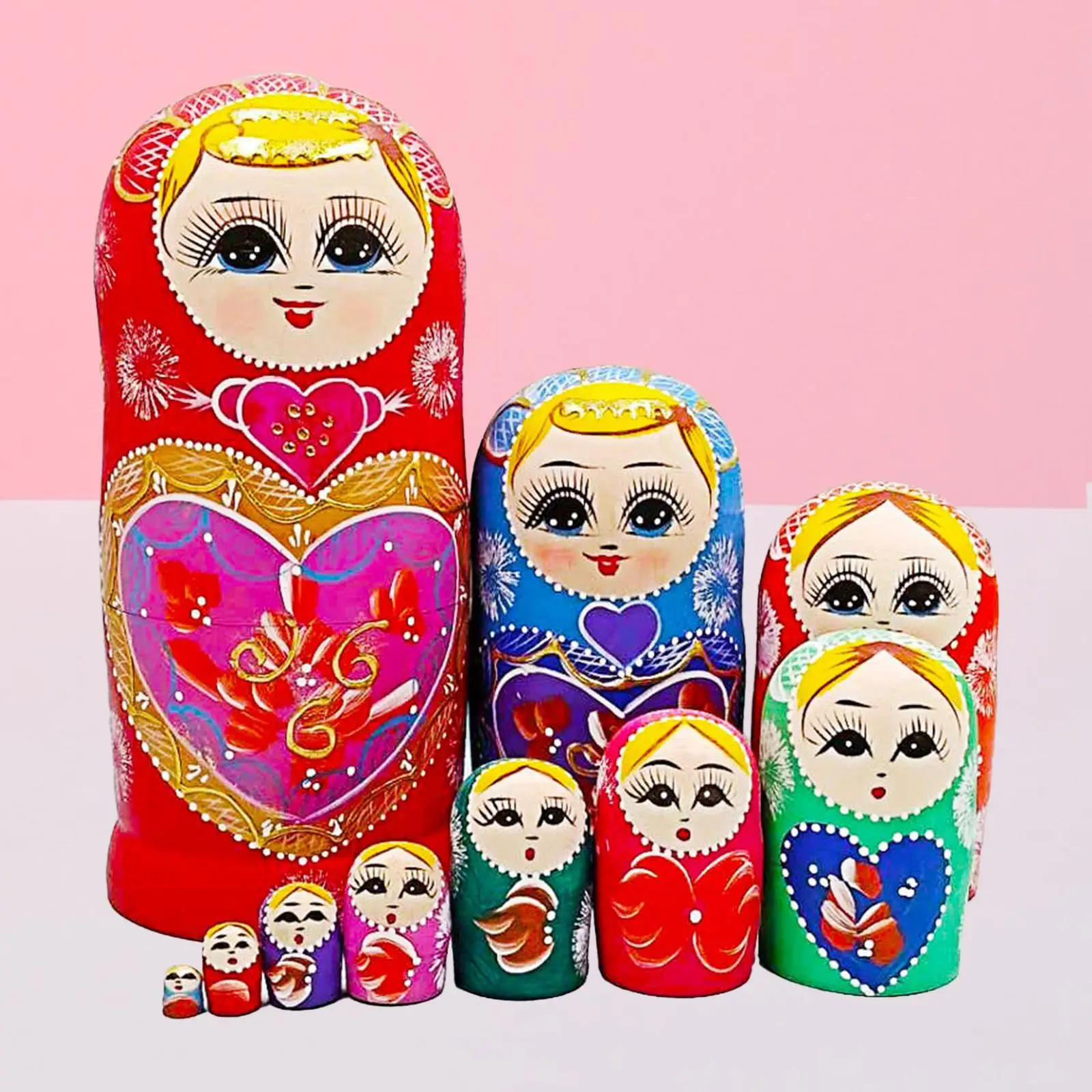10x Wooden Matryoshka Dolls Holiday Traditional Beautiful Handpainted Decor