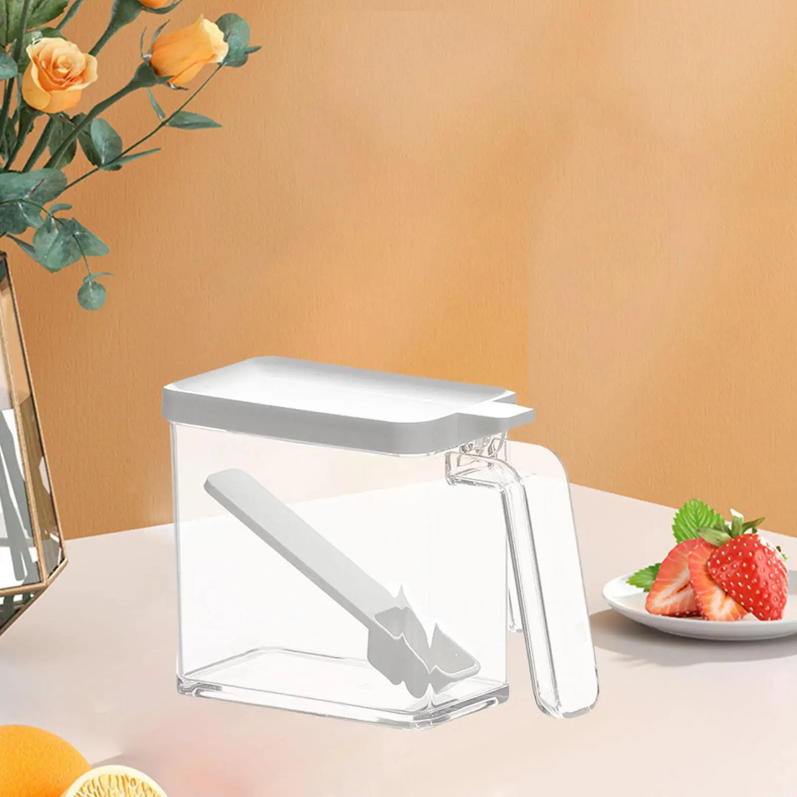 Transparent Salt Container Condiment Box with Serving Spoon for Salt, Pepper, Sugar, Corn Starch and Chicken Broth Powder