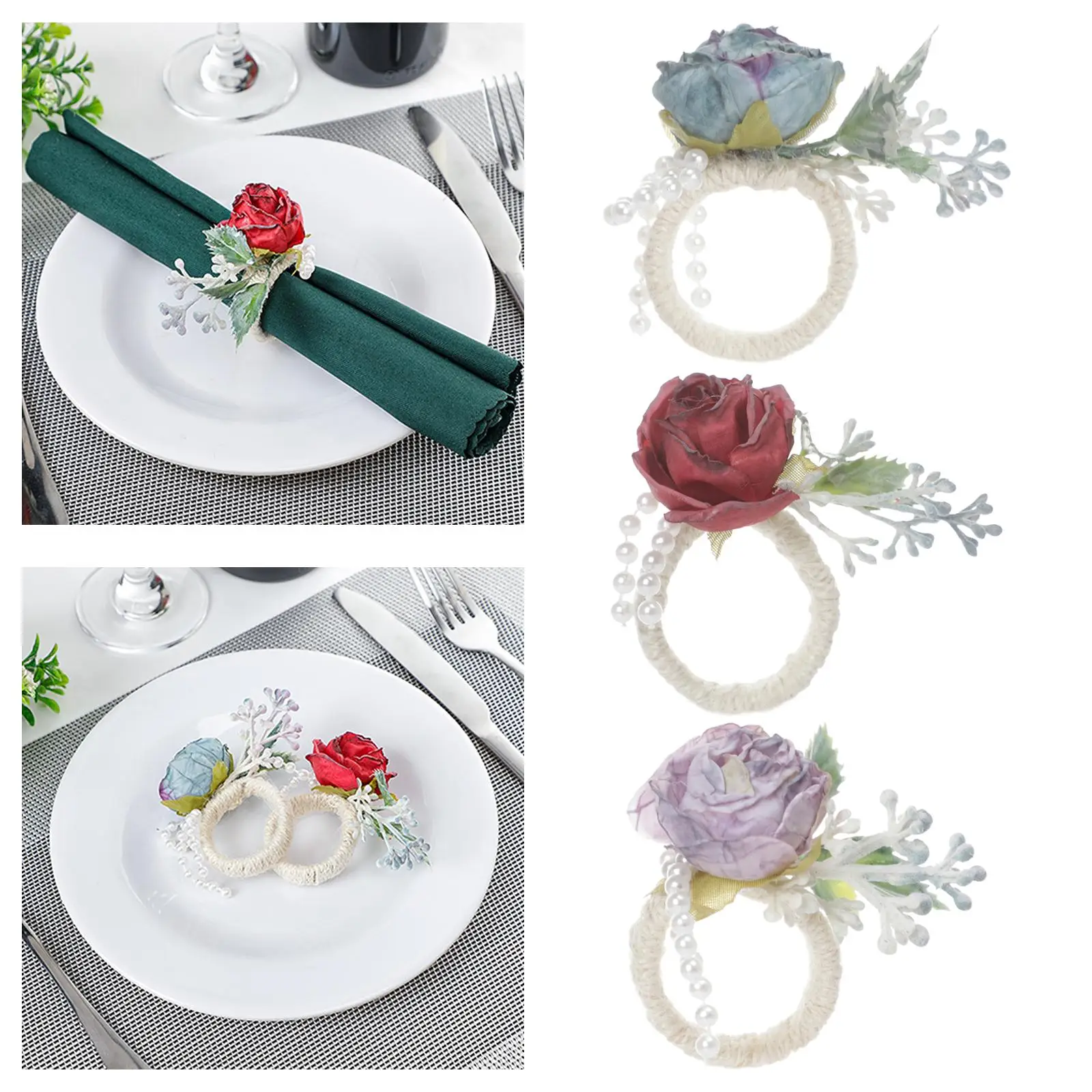 6x Flowers Napkin Rings Crafts Romantic Exquisite Napkin Buckles for Valentine`S Day Table Decor Special Events Wedding Party