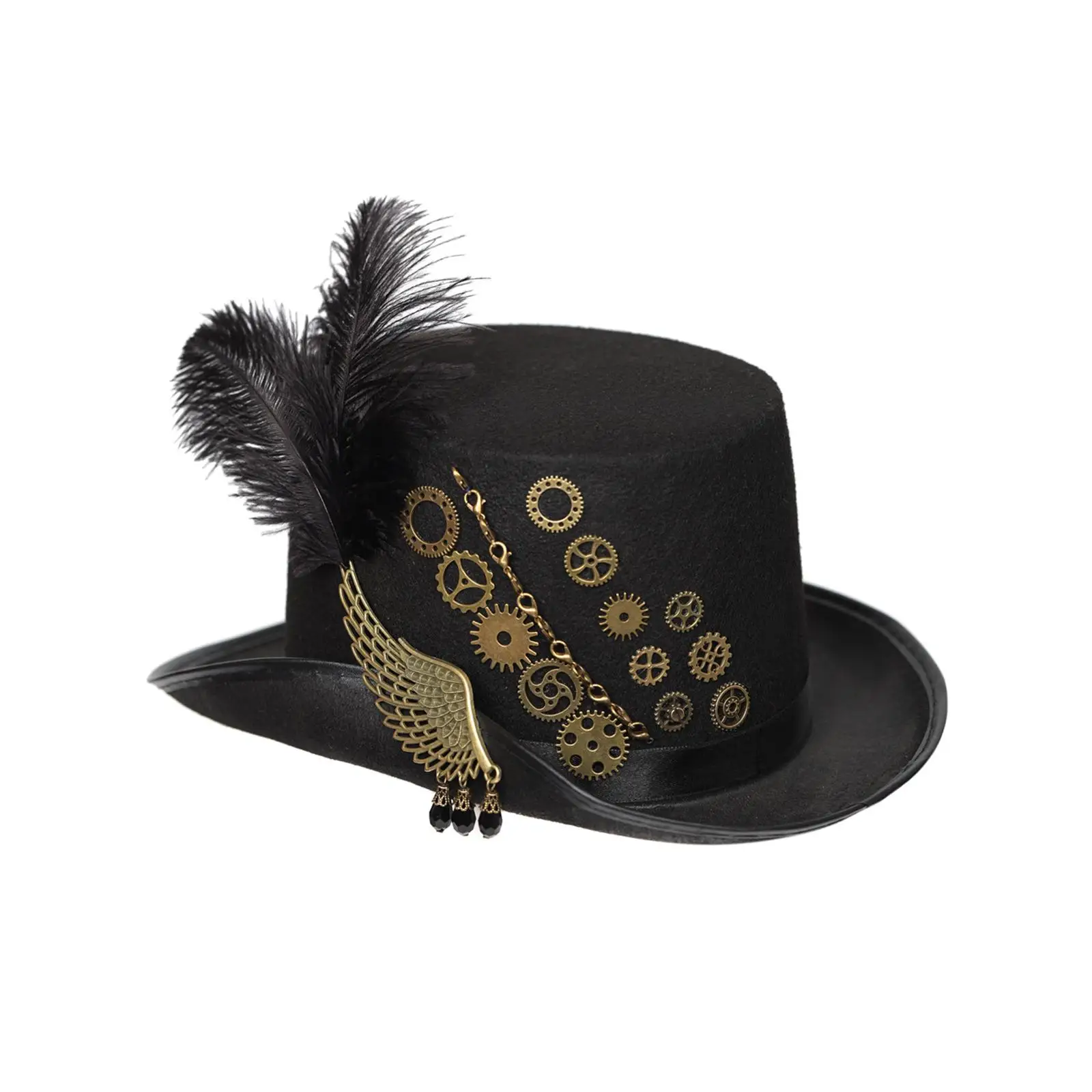 Vintage Steampunk Hat with Wing, Gears Black Top Hat Elegant Gothic Accessories Thick Felt Material for Men Women Durable Gift