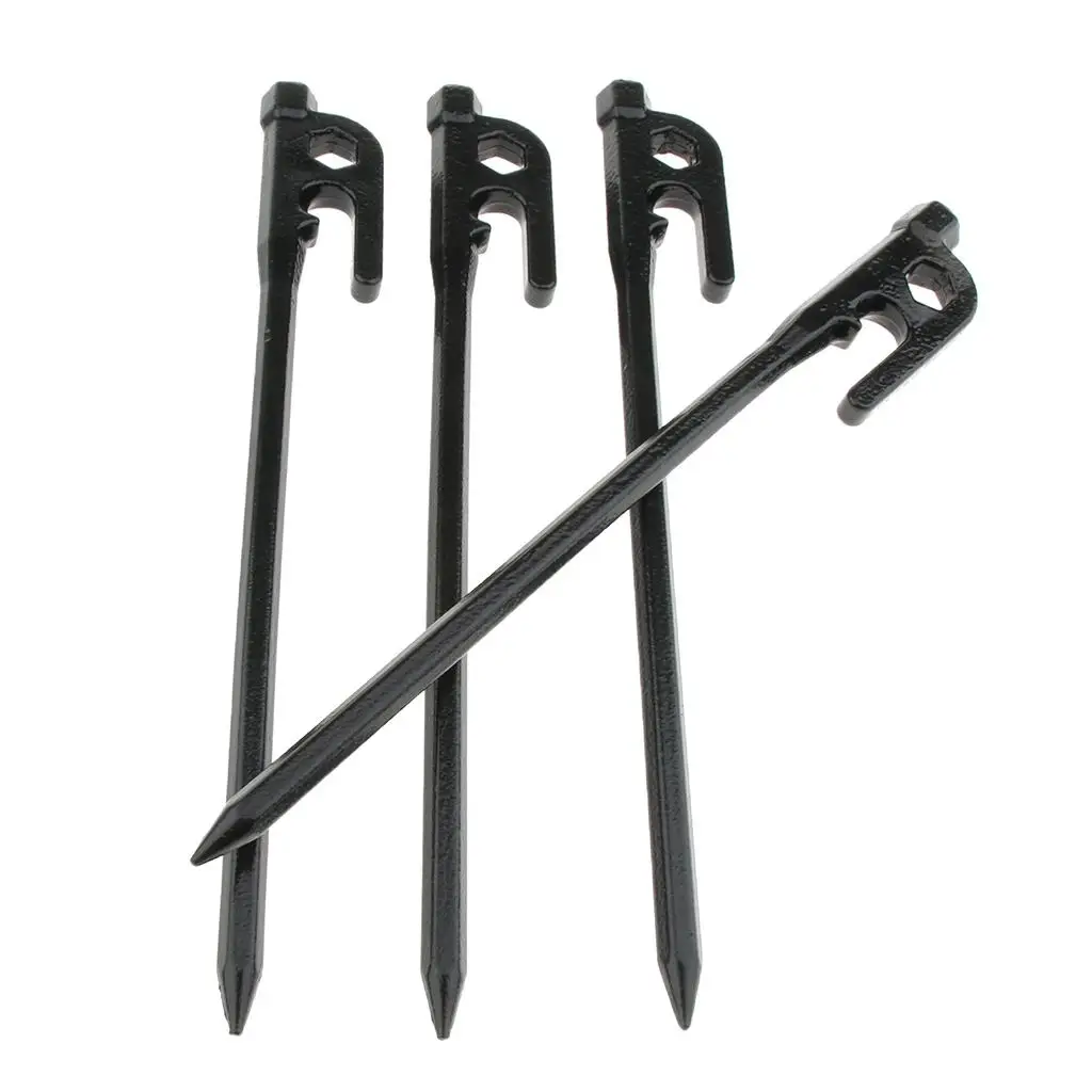 20/25/30cm Multifunction Sturdy Tent Pegs Hooks Stakes Canopy Nails with Pull Hole for Hard Grounds Rocks Easy to Use 4PCS