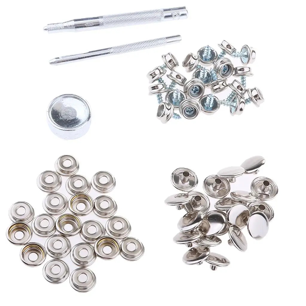 63 Pieces Marine Boat Canvas  Fastener 3/8inch Screw Studs Repair Kit with Installation Tool