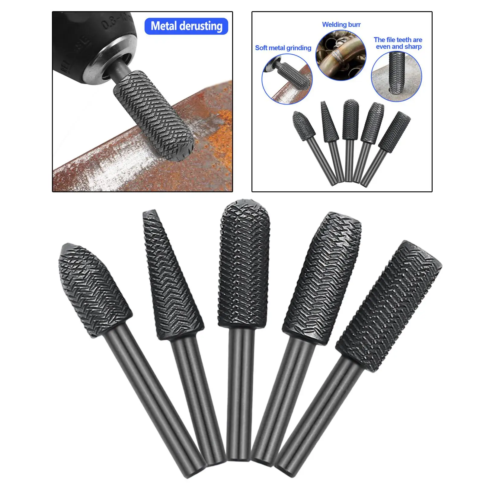 5x Steel Rotary Burr Set 6mm Shank Electric Rotary  for DIY Woodworking