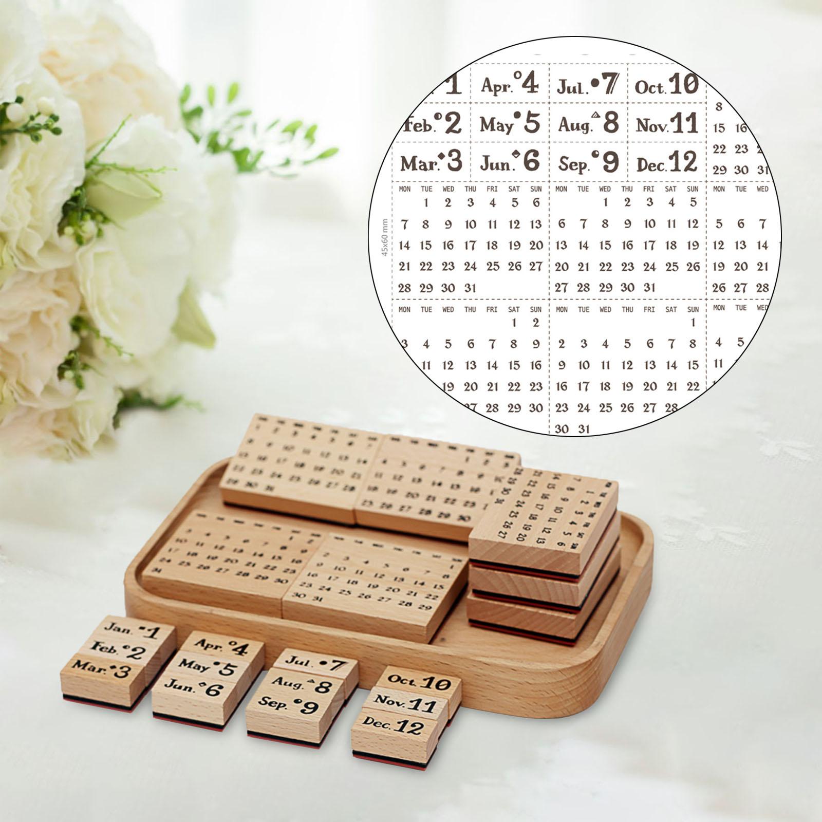 Calendar Wooden Stamps Lightweight Permanent Calendar Elegant Sturdy Crafts for Painting Journaling Planner Journals Decoration