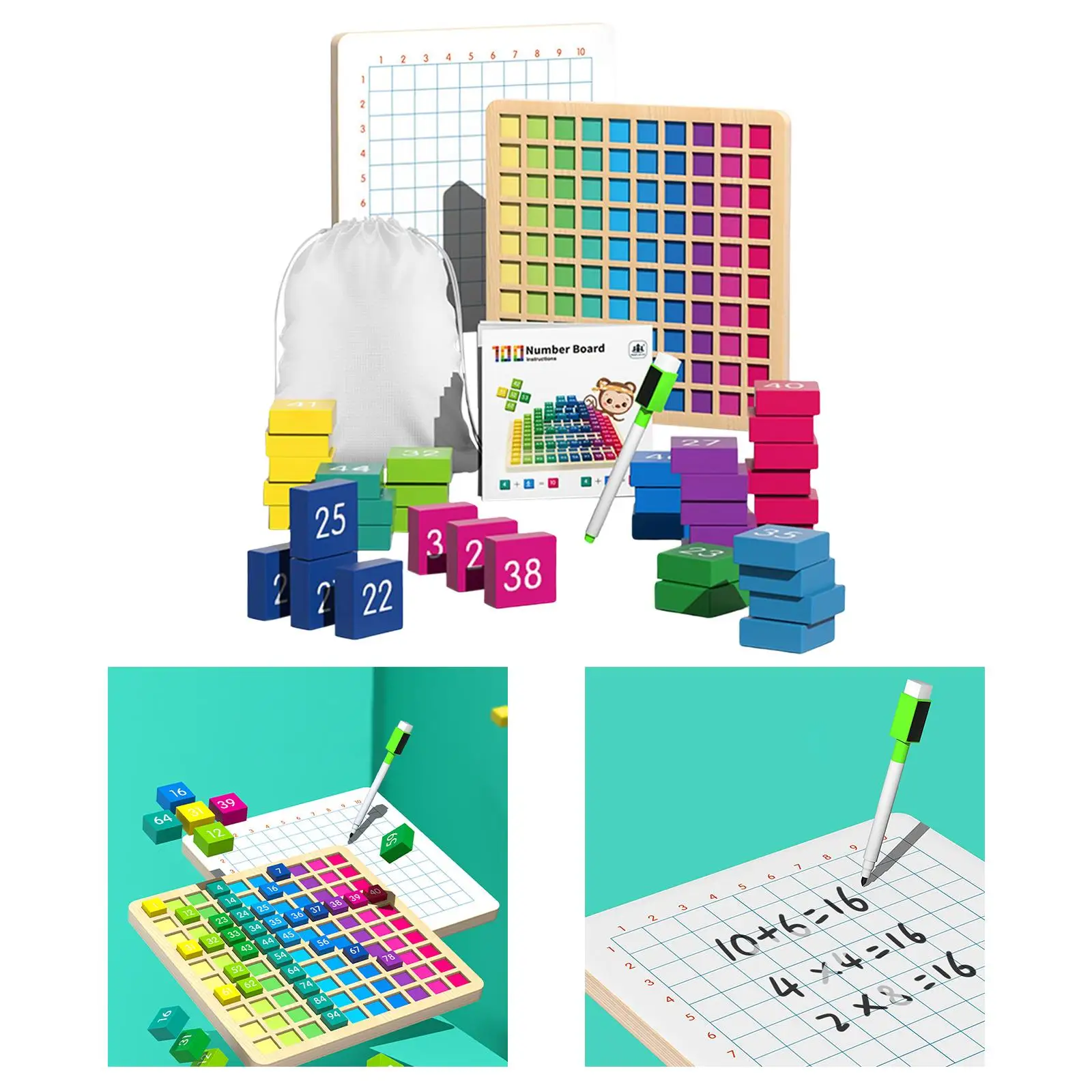 Times Table Games Math Education Materials Multiplication Learning Tray with Block Multiplication Table Board Game for Exercise