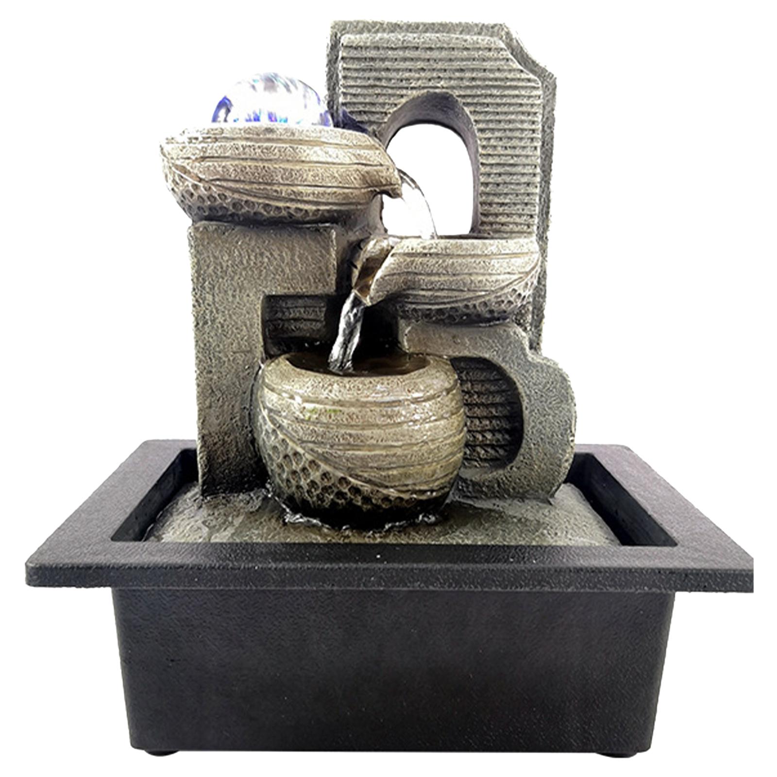 Desktop Tiered Log Tabletop Flowing Water with LED Lights Relaxation Crafts Zen for Backyard Outdoor Office Meditation