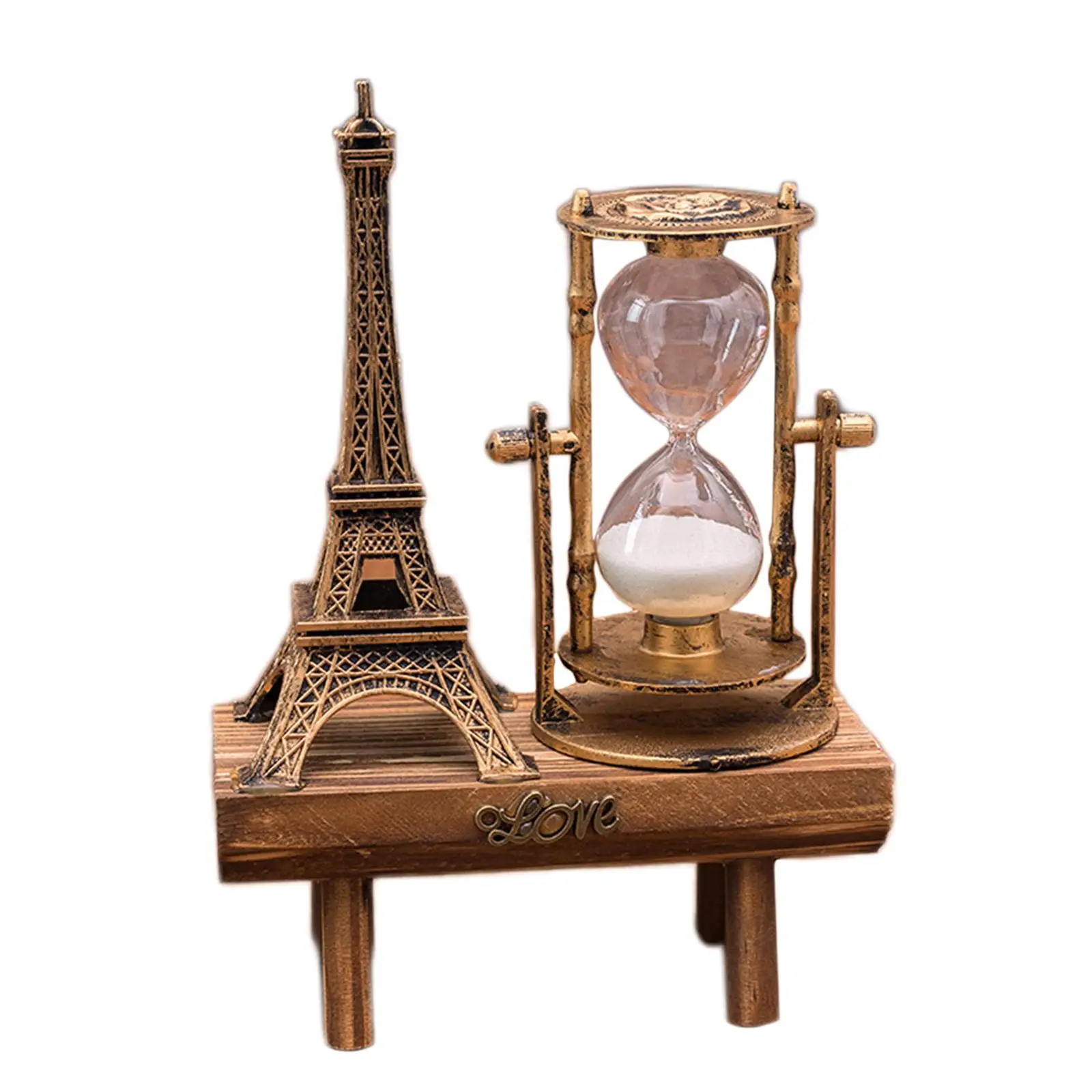 Iron Tower Hourglass Sand Timer Home Decoration Ornament Gift Wooden Base