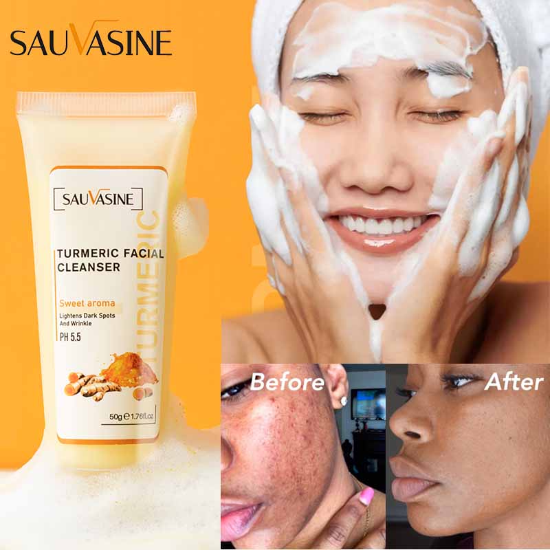 Best of SAUVASINE Turmeric Facial Cleaner Remove Blackhead Dark Spots Whitening Moisturizing Oil Control Shrinking Pores Foam Face Wash Reviews & Tips