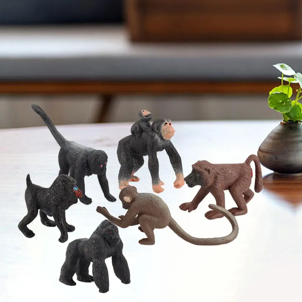 6 Pieces Chimpanzee Figurine Tabletop Decoration Playset for Ages 3+