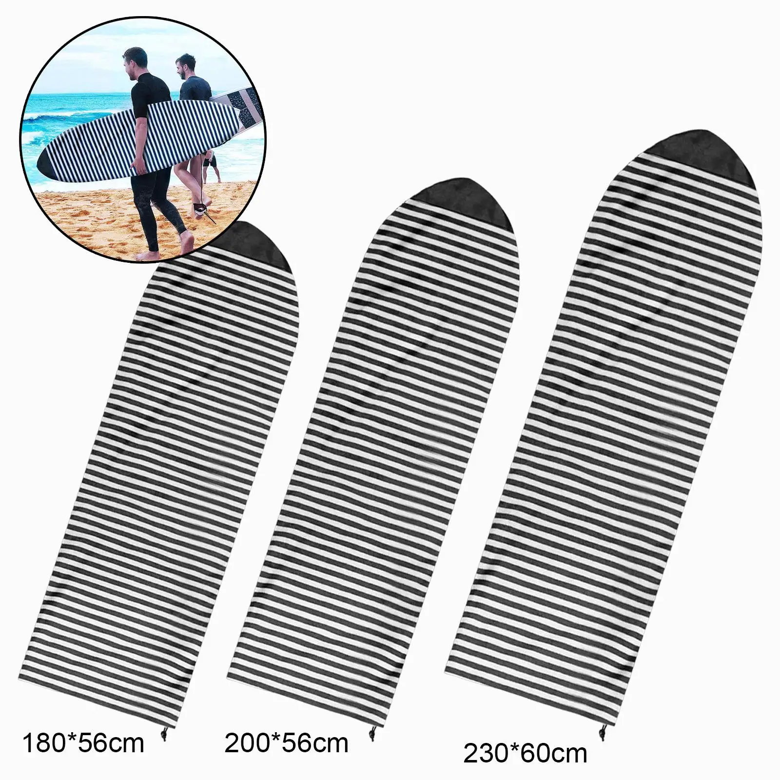 Elastic Striped Surfboard Sock Cover Lightweight Board Protective Bag Soft Storage Cover for Your Surf Board