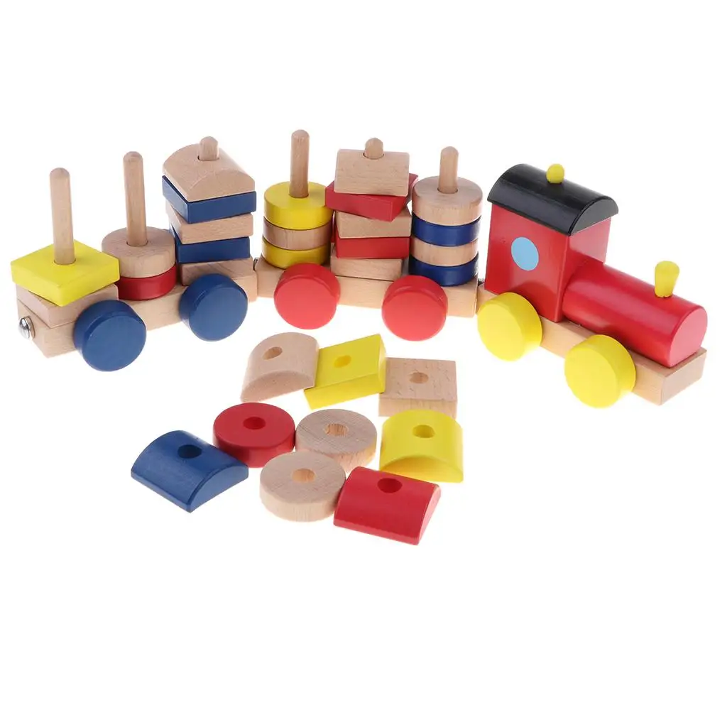 Wooden Train Puzzle  Sorting Stacking Toy for Kids Boys and Girls
