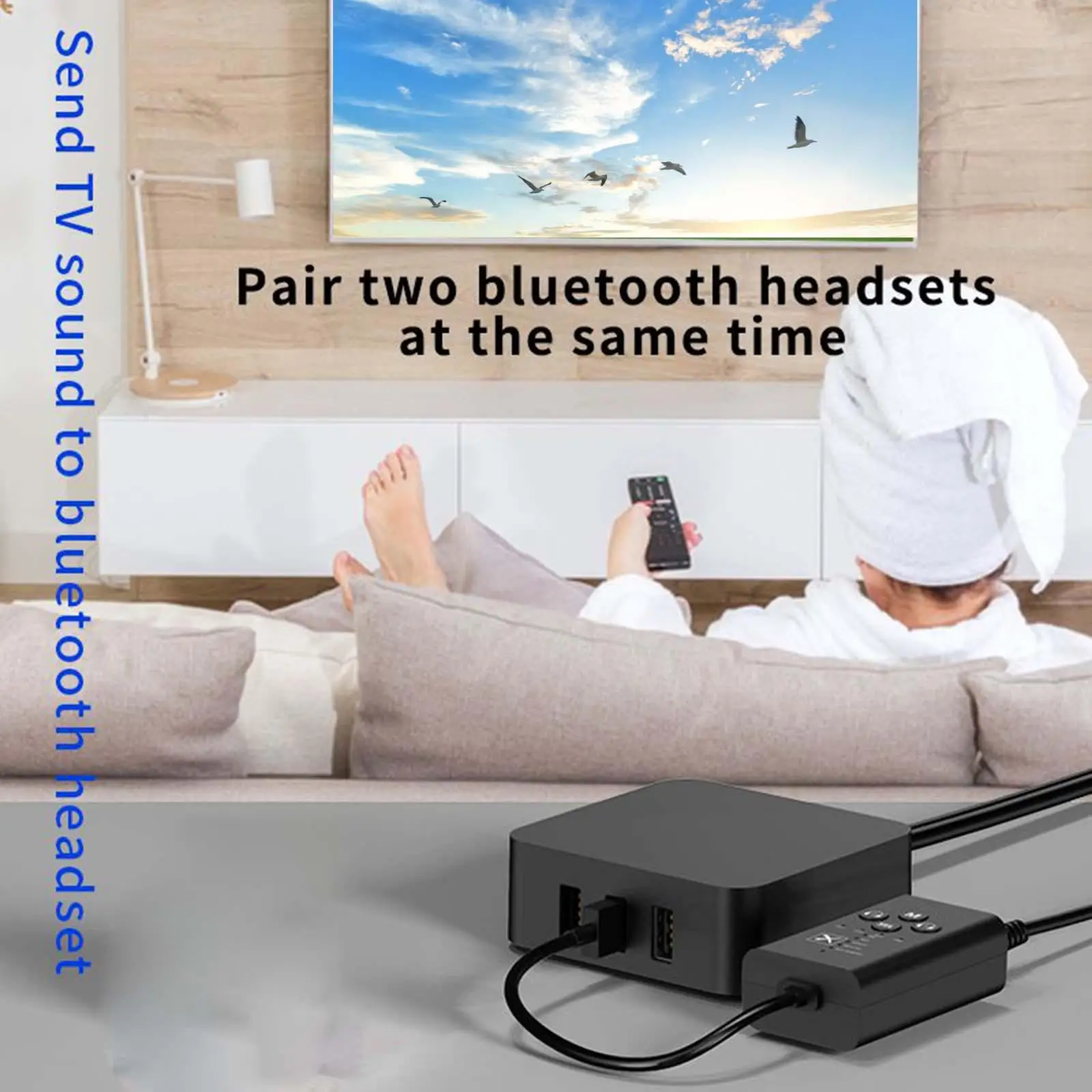 Portable Audio Transmitter Pairs 2 Devices Simultaneously with 4 Interface Low Latency Universal Adapter for PC Game Console TV