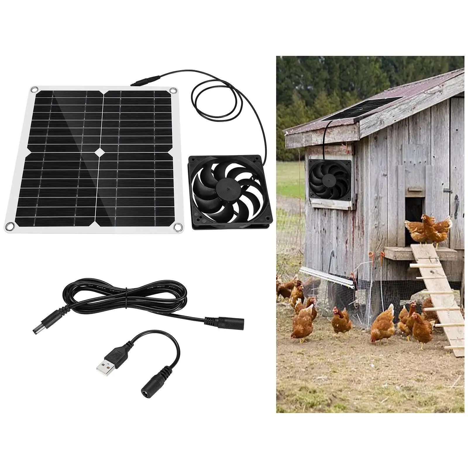 12W Solar Exhaust Fan Outdoor Air Extractor Portable 12V Mini Ventilator for Greenhouse Rvs Office Chicken House Phone Charger