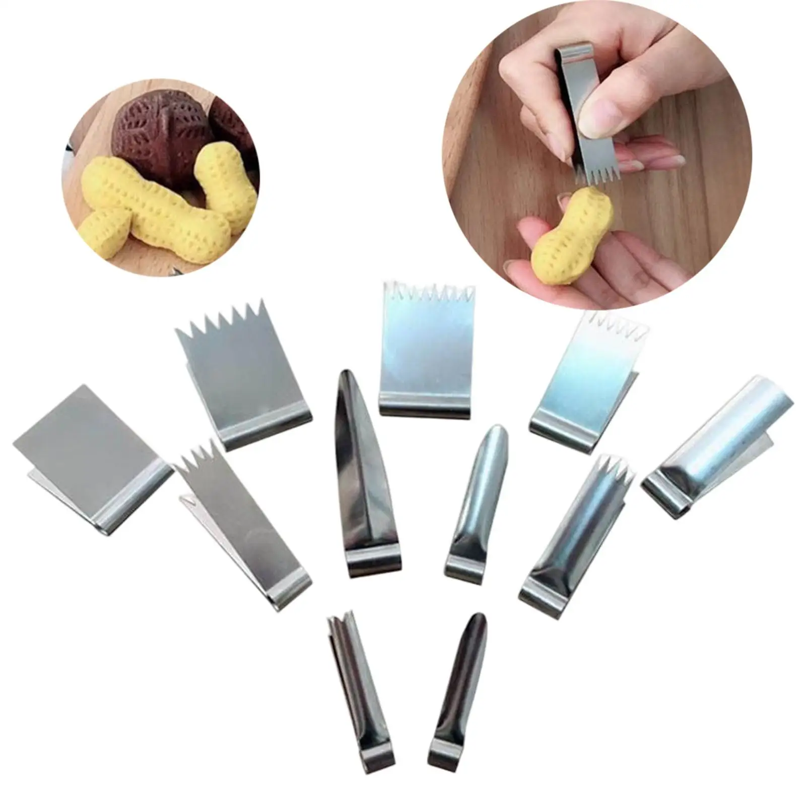 11 Pieces Peanut Walnut Nut Clip Model DIY Making Durable Metal Lightweight Pottery Texture Clip for Peanut Crisp Steamed Bread