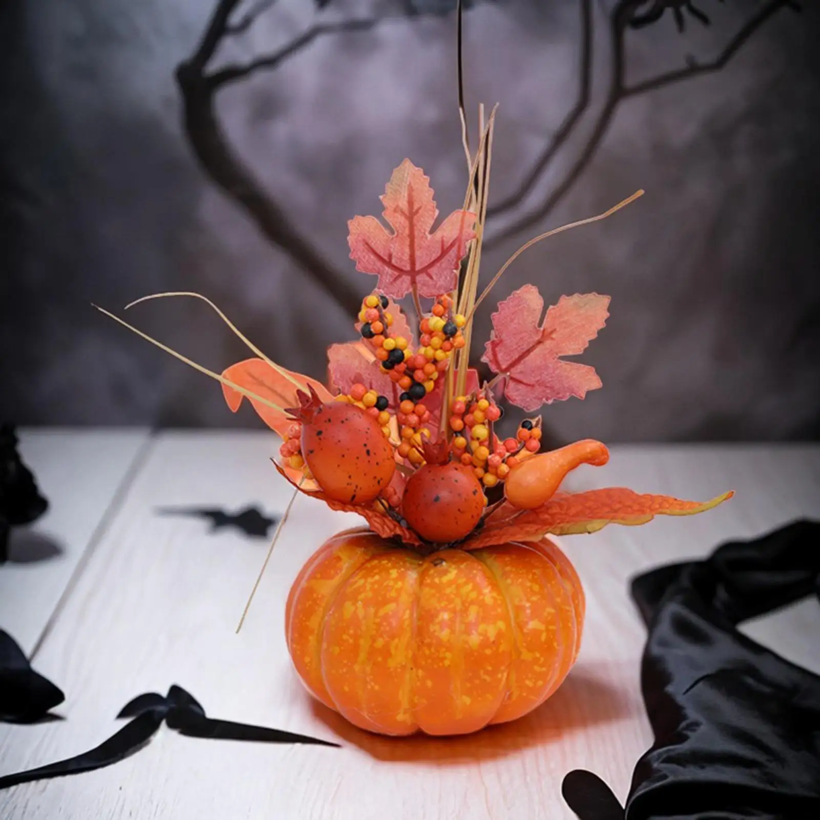 Artificial Pumpkin with Flowers Photography Props Fall Thanksgiving Decoration for Thanksgiving Bedroom Porch Office Decorations