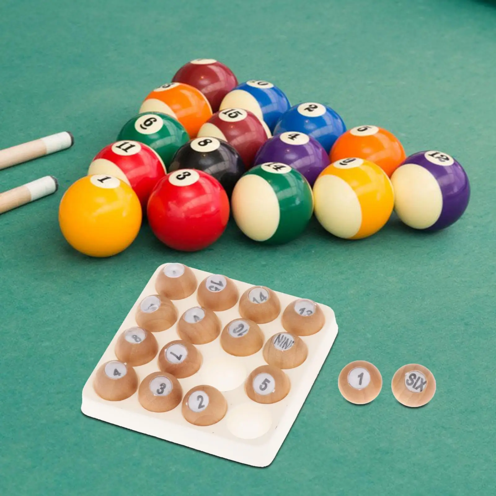 Wooden Tally Ball Set Billiard Ball Pea 2cm Portable 16 Numbered Wood Balls for