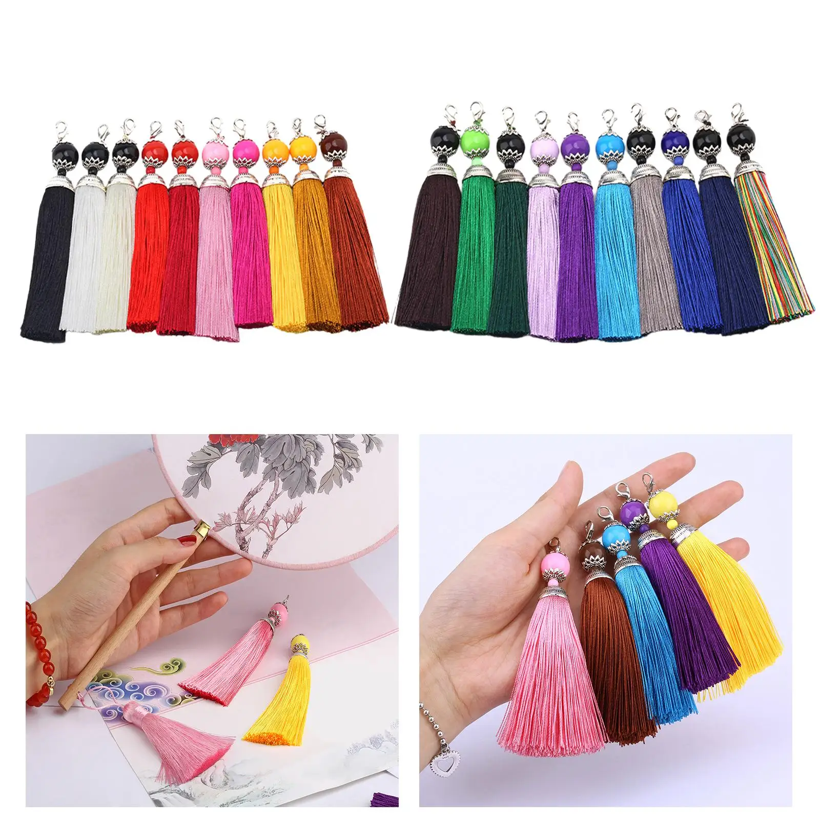 10x Tassels for Jewelry Making, with Lobster Buckle Decorative Handmade Tassels Decorative Tassels for Handbag Keychain Earrings