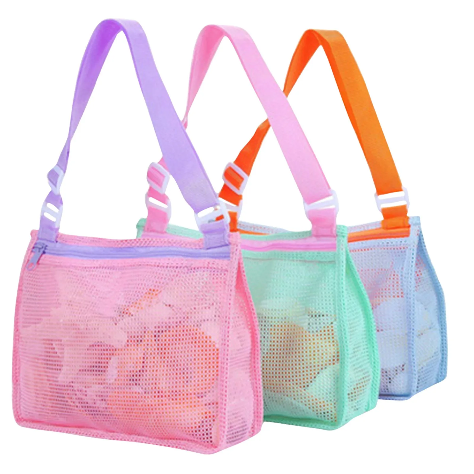 5 Pack Seashell Mesh Bags Childrens Toy Storage Bags Beach Toy Organizer Bags NUOBESTY Mesh Beach Bags 