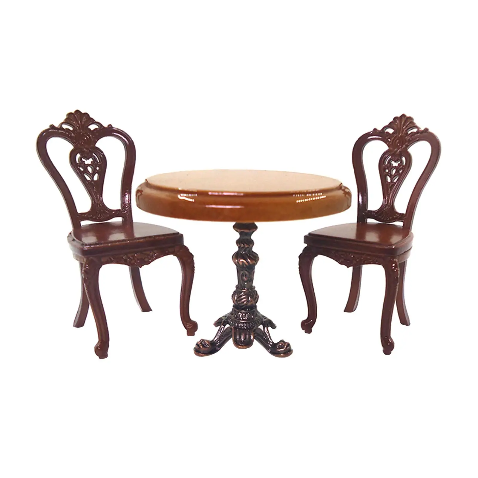 3x 1/12 Wooden Round Table and Chairs Life Scene Furniture Kitchen Decor