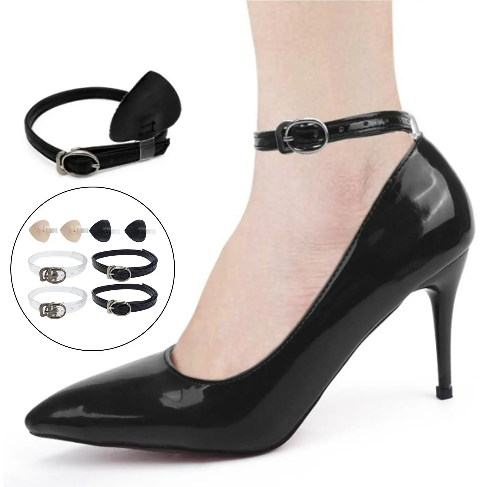 2x Detachable High Heels Anti-Slip Shoe Straps Self-Adhesive Heel Cushion Inserts Shoe Belt Accessories Ankle Tie Band for Party
