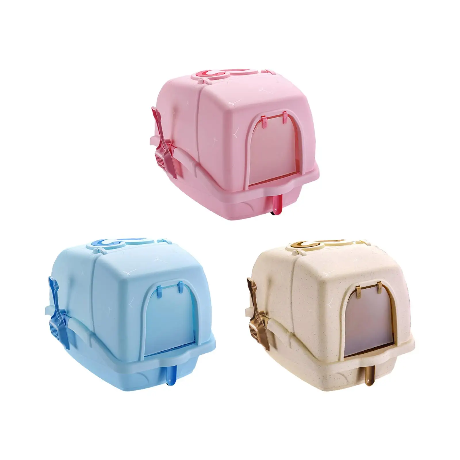 Fully Enclosed Cat Litter Box Pet Litter Tray Hollow Pedal Leakproof with Door Portable Pet Supplies with Handle Kitten Potty