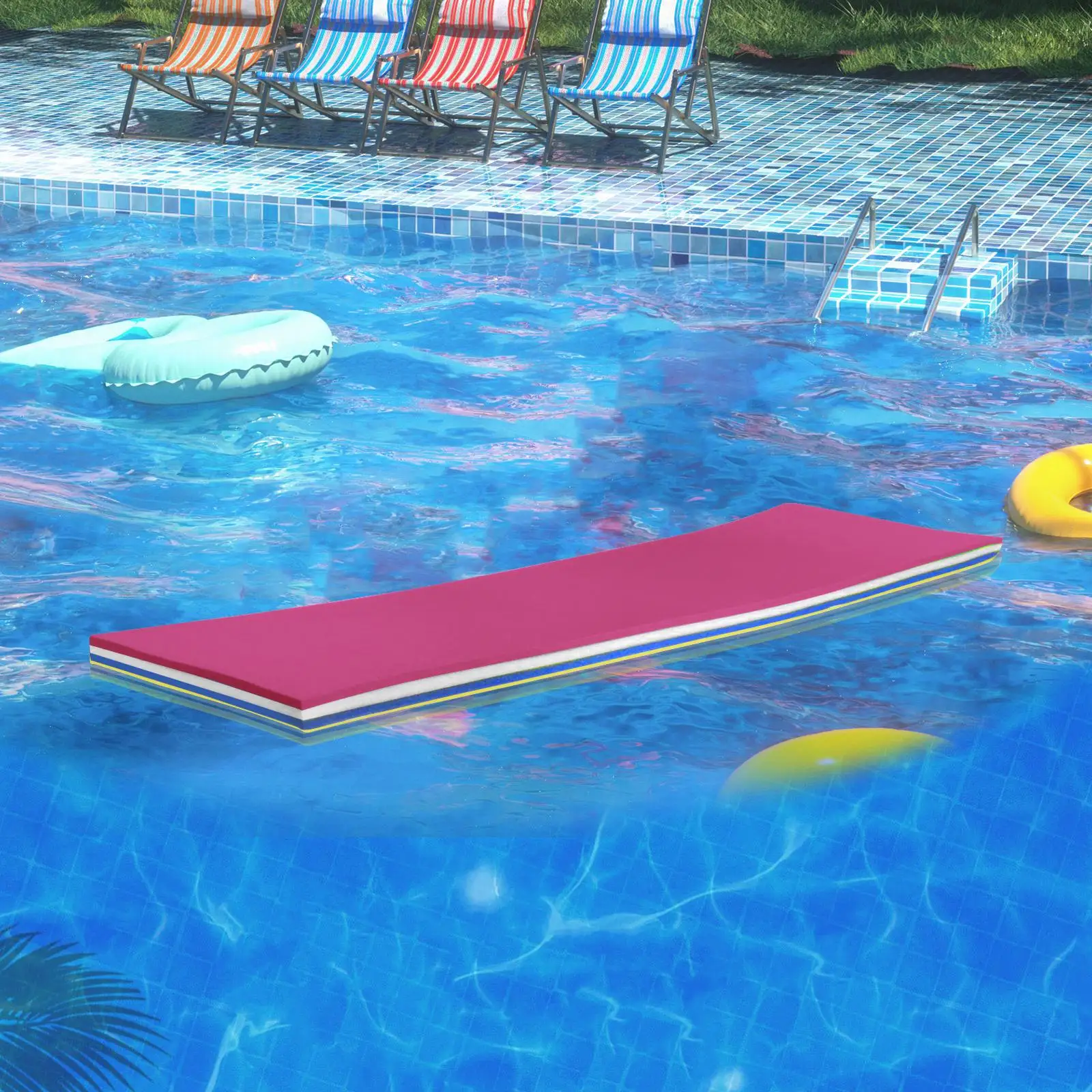 Pool Floating Water Mat 3 Layer Water Raft 43x15.7x1.3Inches for Water Parks, Pools, Lakes, Beaches and Sea Xpe Foam Mat