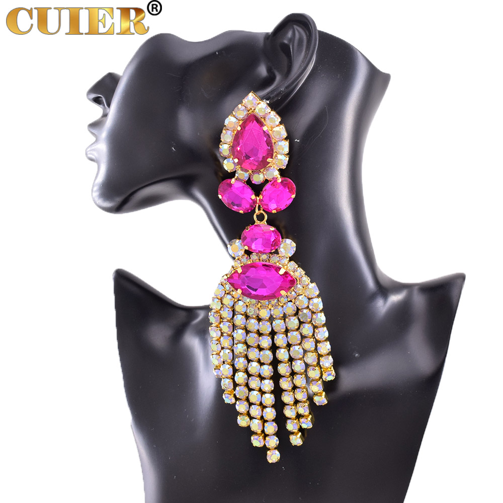 Strass SS28 Dazzling17CM Lange Quaste Clip auf Ohrring für Frauen Schmuck Kristall AB Große Größe Zubehör für Drag Queen – Detail 2