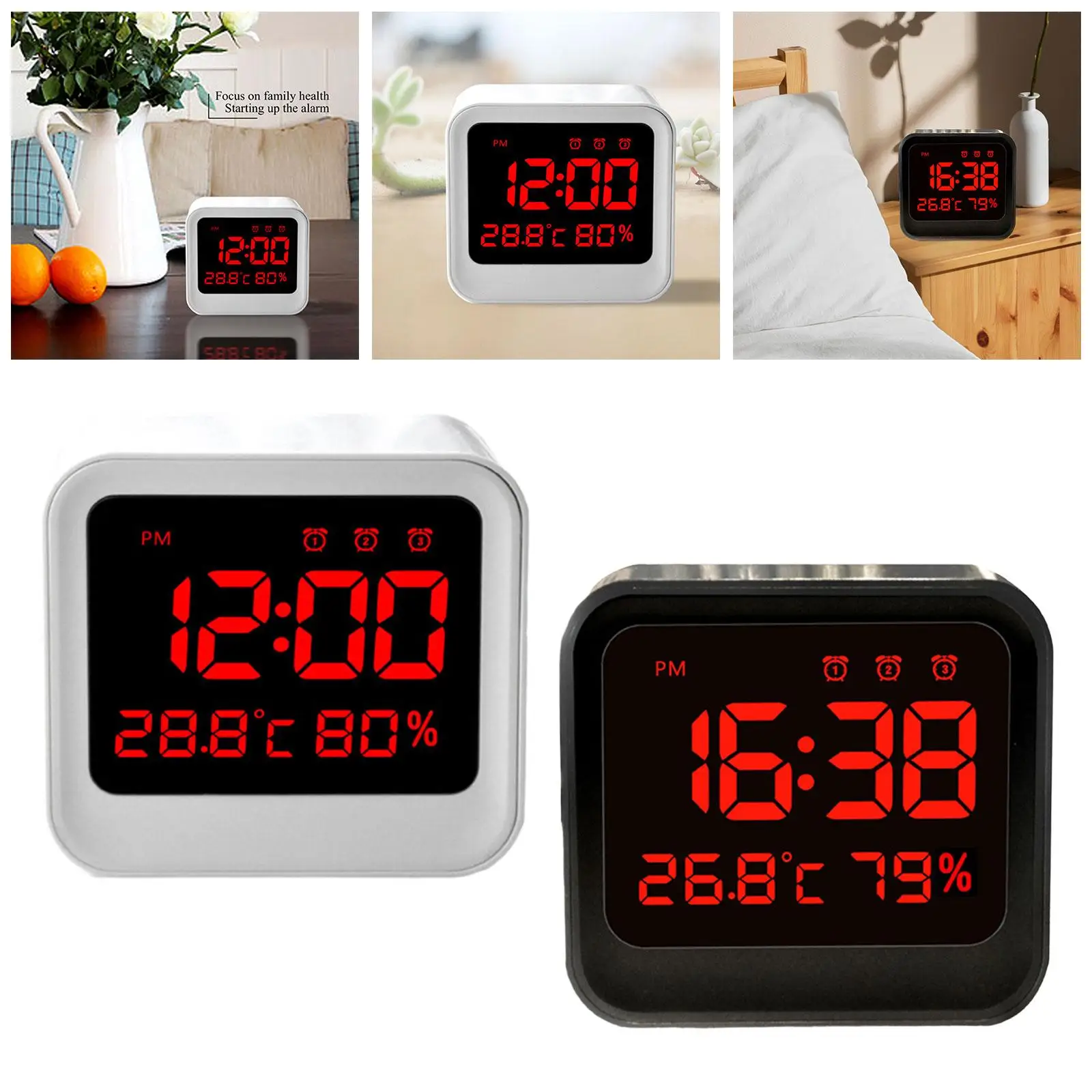 Digital Alarm Clock Temperature Display Large LED Display Bedside Clock for Bedroom Heavy Sleeper Kids Adult Office Bedside