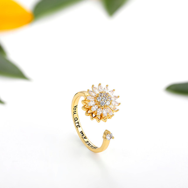 Tu sei il mio anello Spinner girasole sole ruotare Anti Stress ansia anello  donne CZ fiore di cristallo anelli aperti regali di coppia