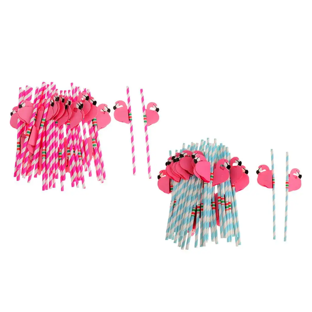 Packung Mit 50  Neuheit Flamingo Striped Straws Hawaiian Party Table