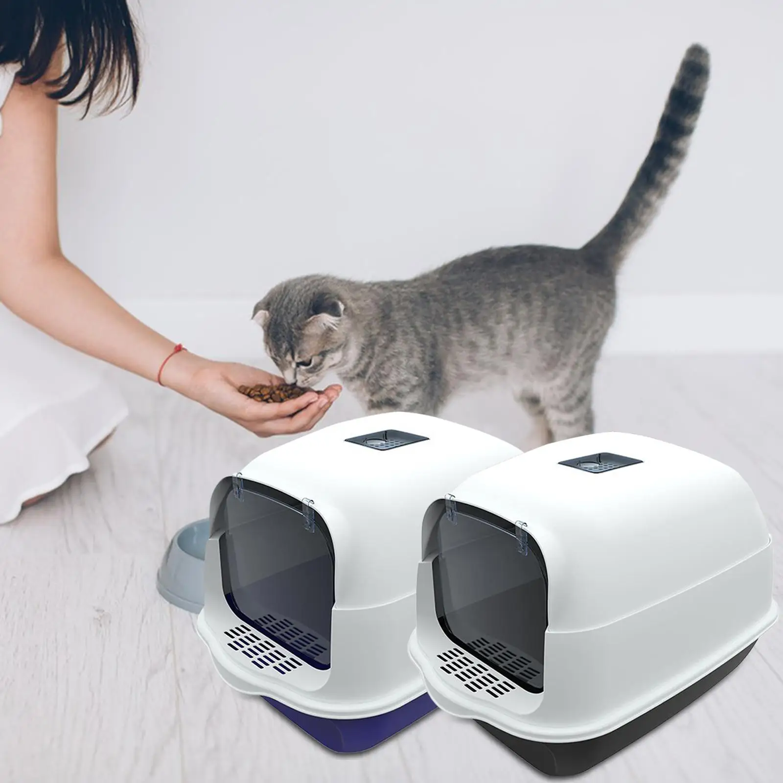 Hooded Cat Pet Litter Tray Enclosed and Covered Cat Toilet with Front Door Flap Easy to Clean Kitten Potty Pet Accessories