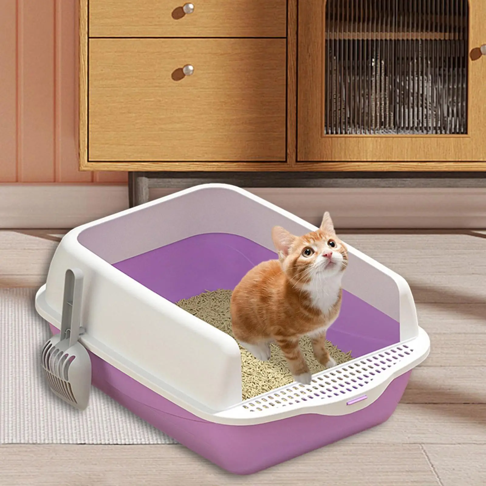 Cat Litter Tray Cat Bedpan Tall Heighten Anti Splashing Easy to Clean Supplies Detachable Semi Closed Cat Toilet