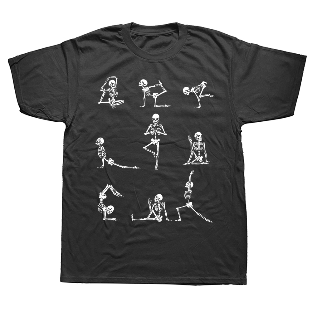 Lustige Yoga Skeleton T Shirts Baumwolle Grafik Streetwear Kurzarm Geburtstag Geschenke Sommer Stil T-shirt Herren Kleidung – Detail 2