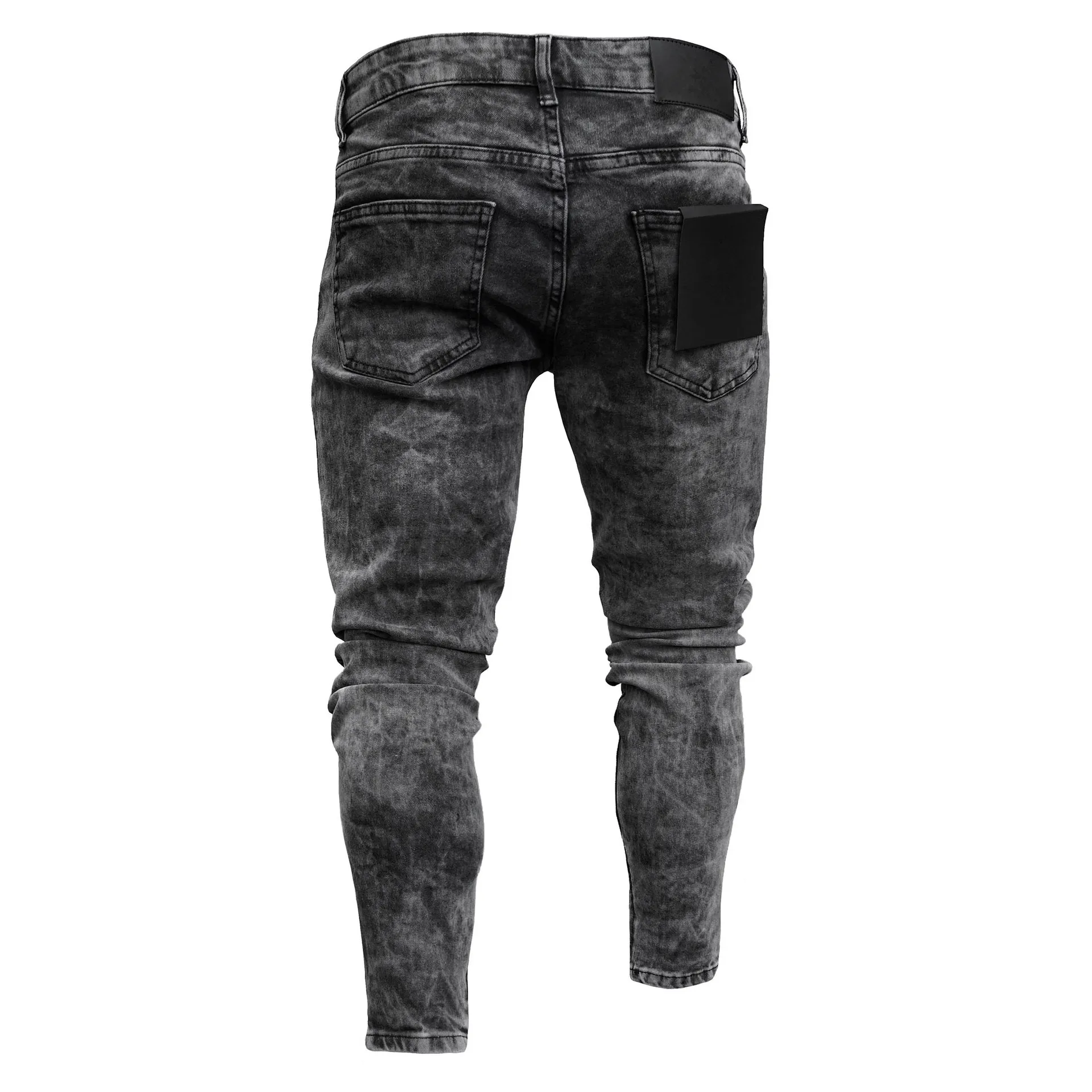 Cross-Border European and American New Men's Skinny Jeans Snowflake Casual Slim-Fit Zipper Skinny Pants Men's tapered fit jeans