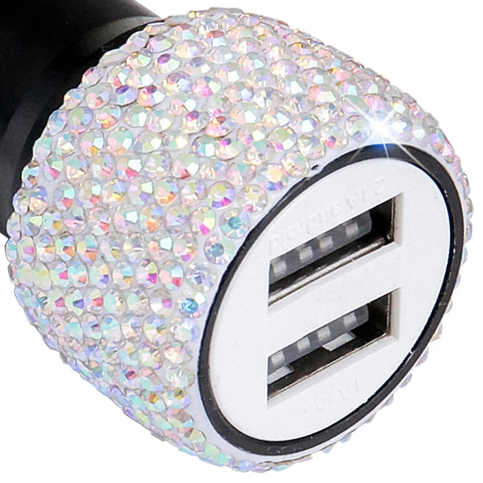 12-24V Dual USB Car Charger Adapter for Samsung Fast Charging Adapter Crystal Diamond-mounted Car Phone Safety Charger Holder