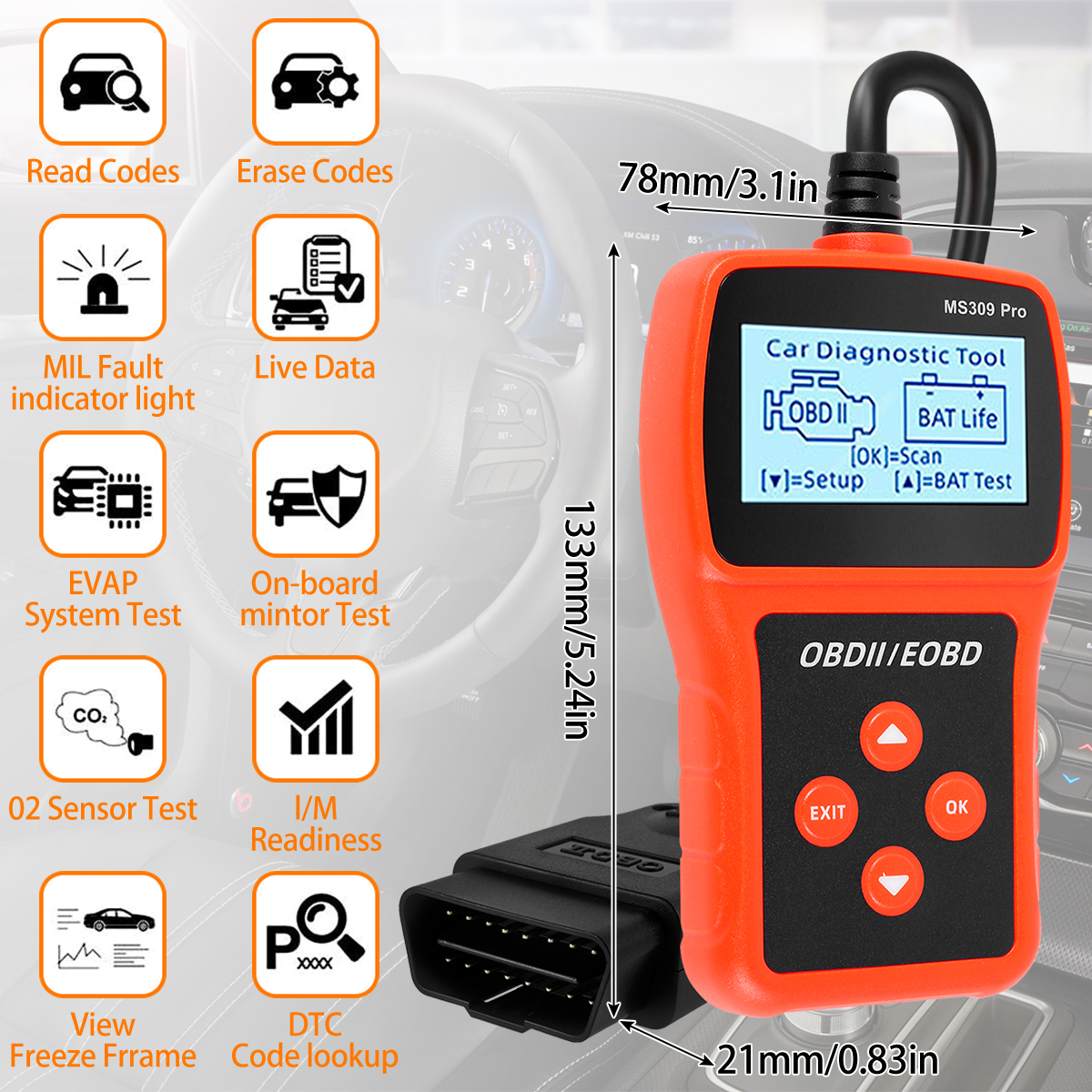 Автомобильный сканер OBD2, профессиональный считыватель кодов неисправности  двигателя, диагностический сканер с экраном 2,4 дюйма, портативный  автомобильный тестер двигателя | AliExpress