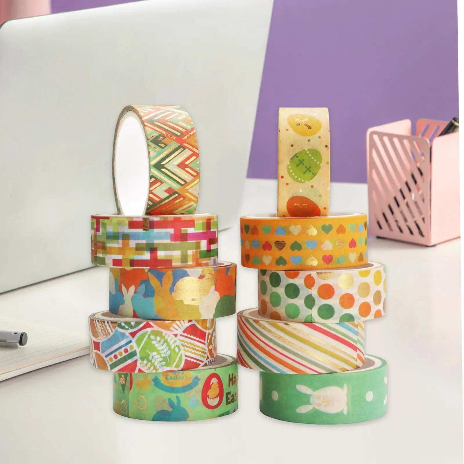 10Pcs Easter Washi Tapes Masking Tapes Ornament Vintage Style for Diary Birthday