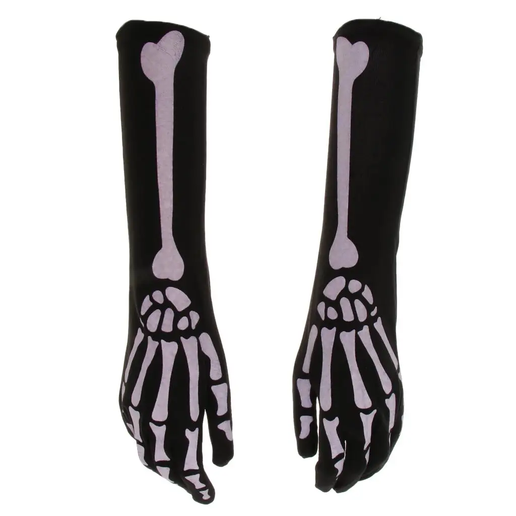 Horrific Skeleton Long Gloves Skull Cosplay Halloween Costume Accessory Props