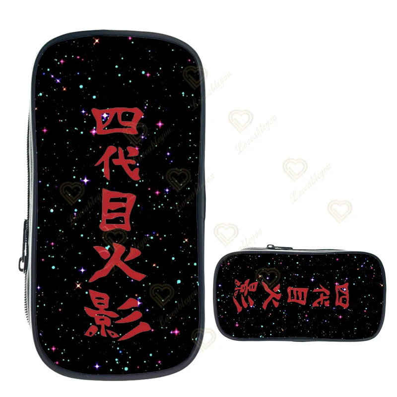 Anime Pencil Case Naruto Zipper Pouch Pen Holder Fire Print Stationery Large Capacity Makeup Bag Pencil Box