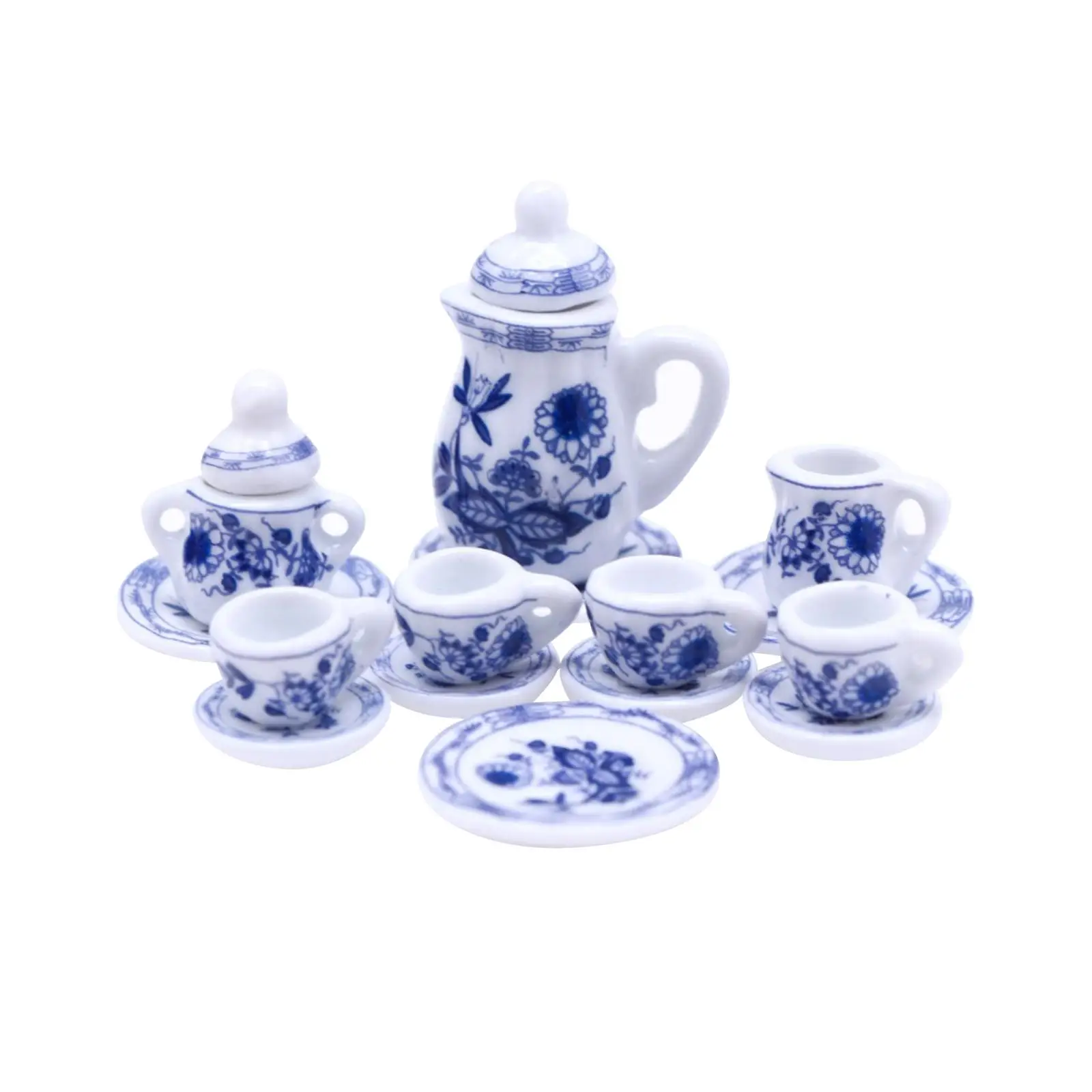 15Pcs 1:12 Dollhouse Miniature Teapot Cup Tea Set Miniature Set for Kitchen