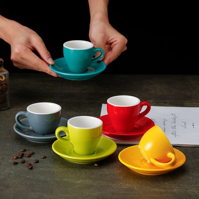 80ml Espresso Cup Set Office Ceramic Mug With Saucer Afternoon Tea Mini  Coffee Mug Drinkware Home Kitchen Solid Color Mug - Mugs - AliExpress