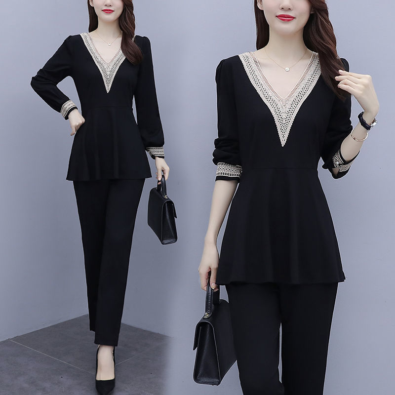 peça conjunto das mulheres primavera outono manga longa topo pantsuits calças terno feminino roupas de escritório womens outfits