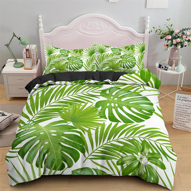 Green Palm Leaf Bedding Set Hawaiian Tropical Leaves Duvet Cover