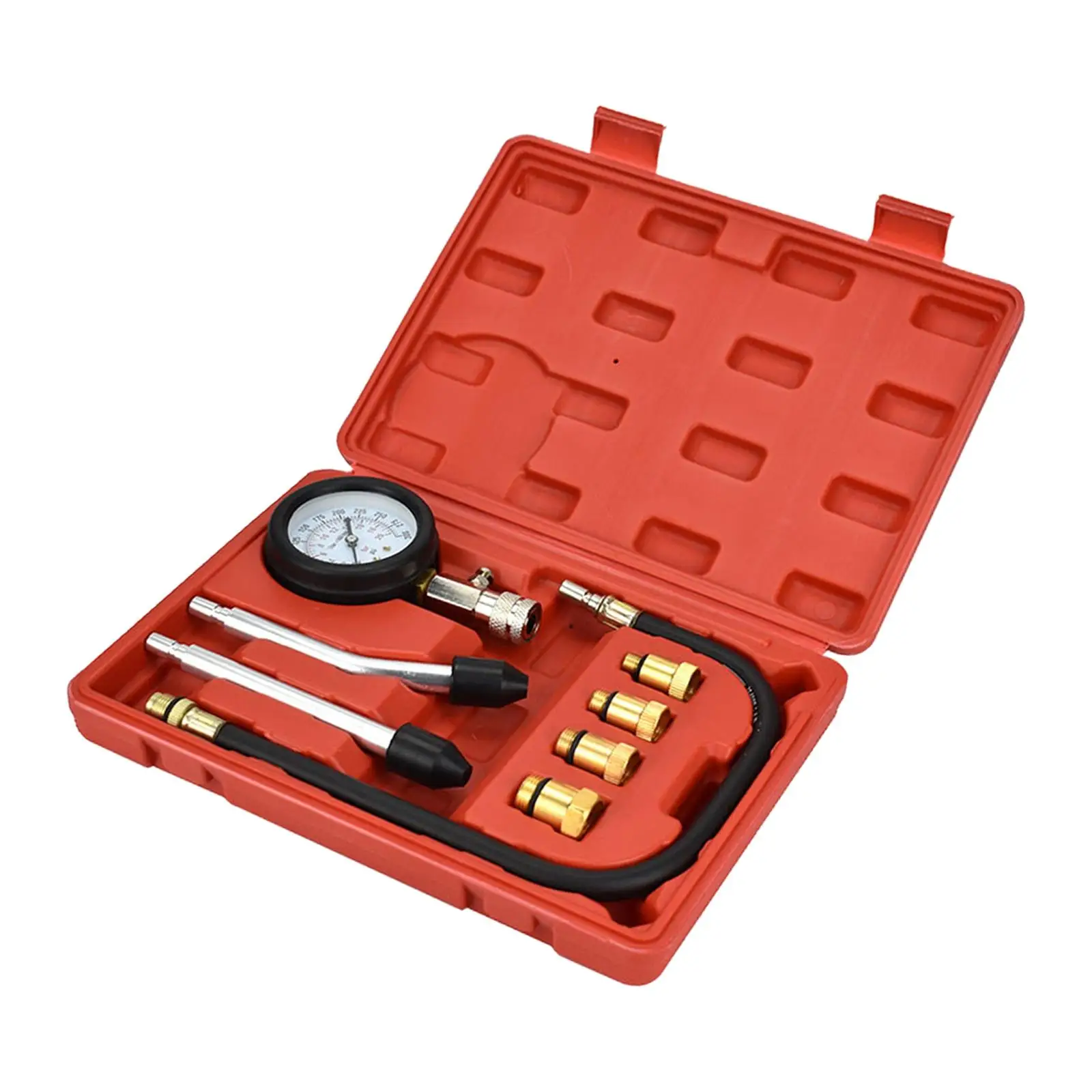 Portable 8 Pieces Car Gas Engine Cylinder Compression Tester Gauge Kit Quick Connection Professional Easy to Operate Accessories