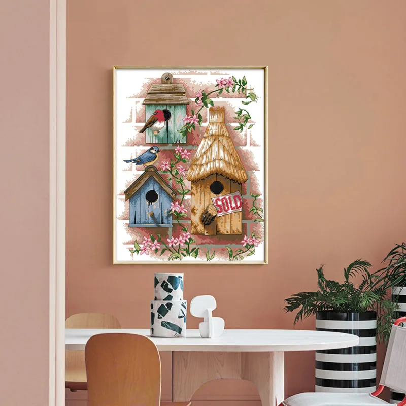 Freude Sonntag Holzhaus Vogel Kreuzstich Kits DIY Aida 16/14/11CT Zählen Gedruckt Leinwand Gestempelt Hand Stickerei Handarbeiten Sets – Detail 3