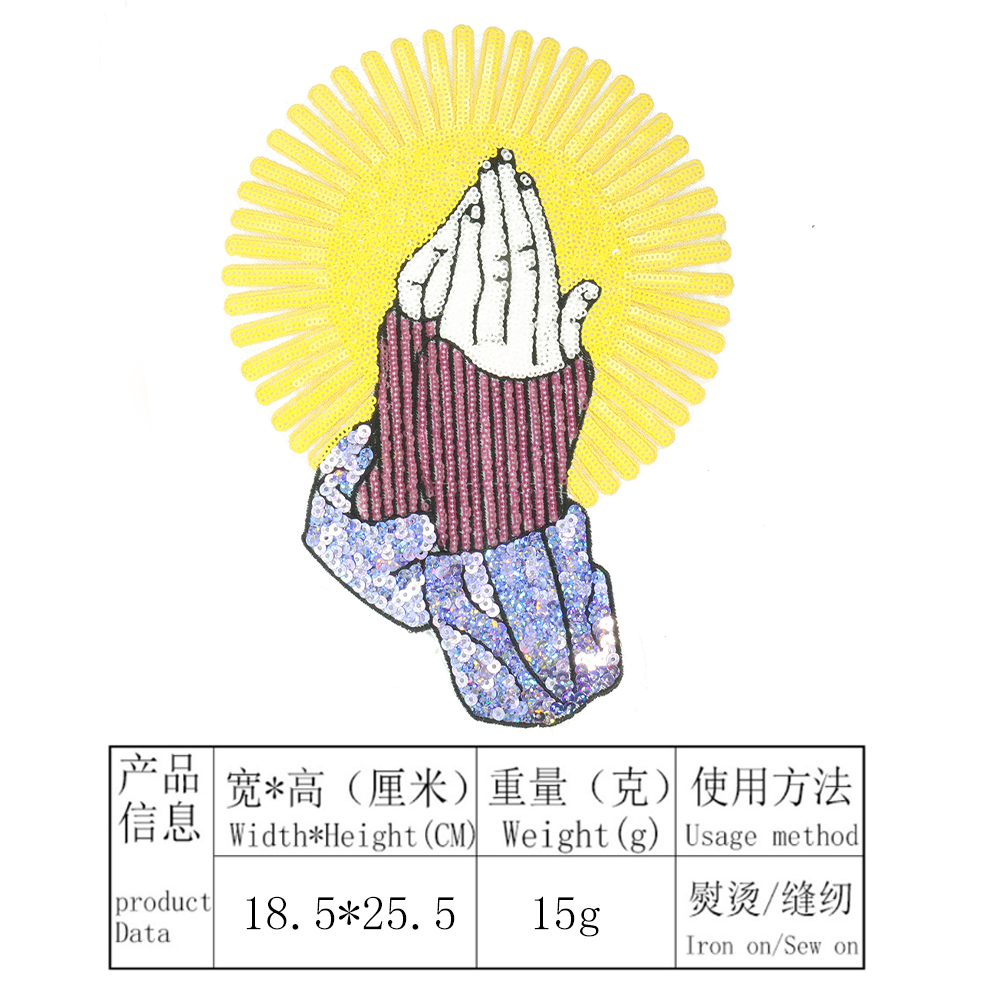 Stickerei Pailletten Patch Yoga Palm Verschluss Sonne licht Buddhistischen Namaste Nähen Badage Patchwork Stoff DIY Verzierungen – Detail 6