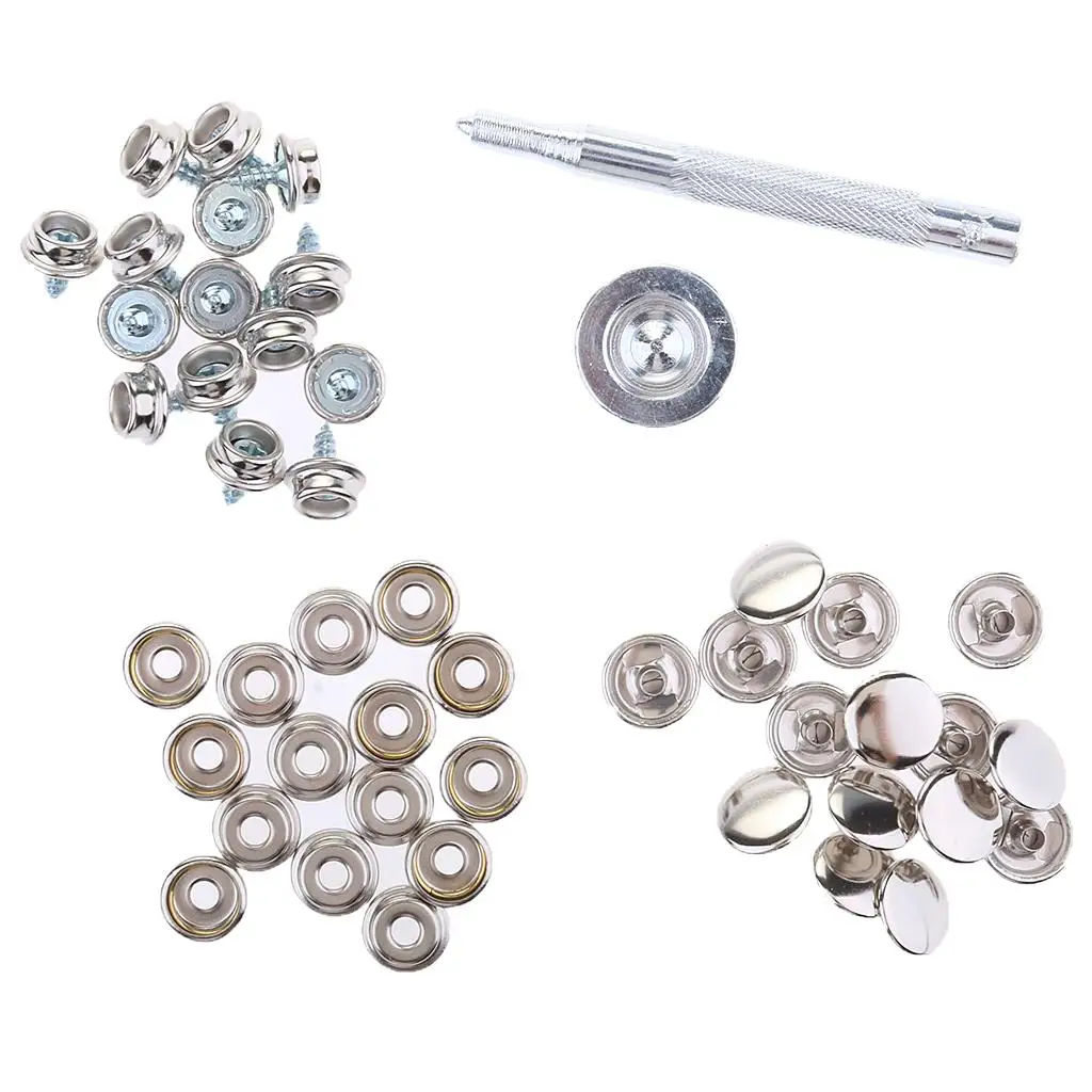 47Pcs Boat Cover Canvas Fastener Snap Button Screw Kit w/ Installation Tool
