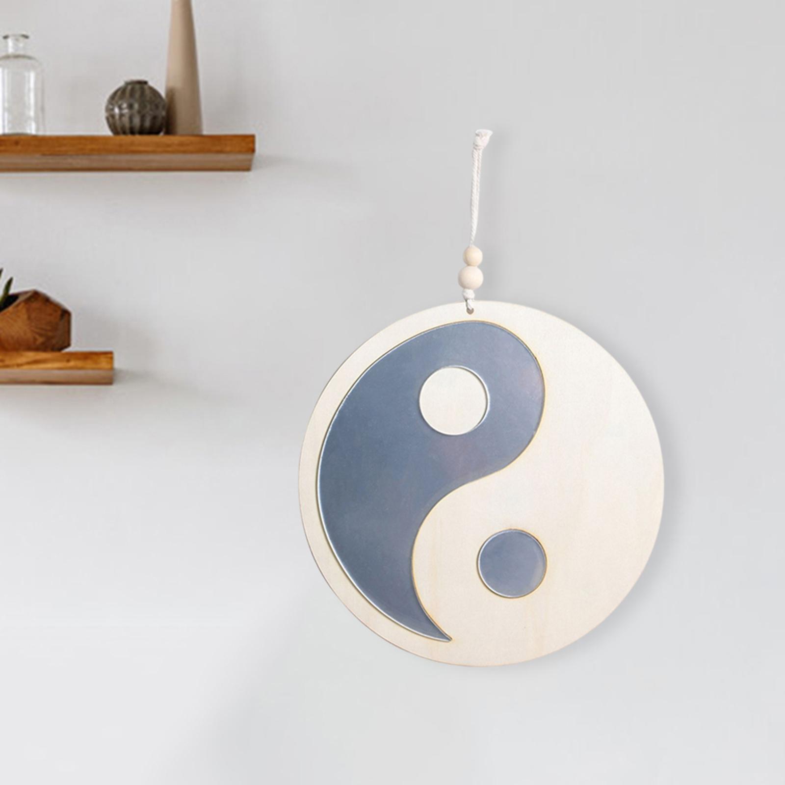 Tai Chi China Pattern Wall Hanging Mirror Round Wooden Mirror for Apartment